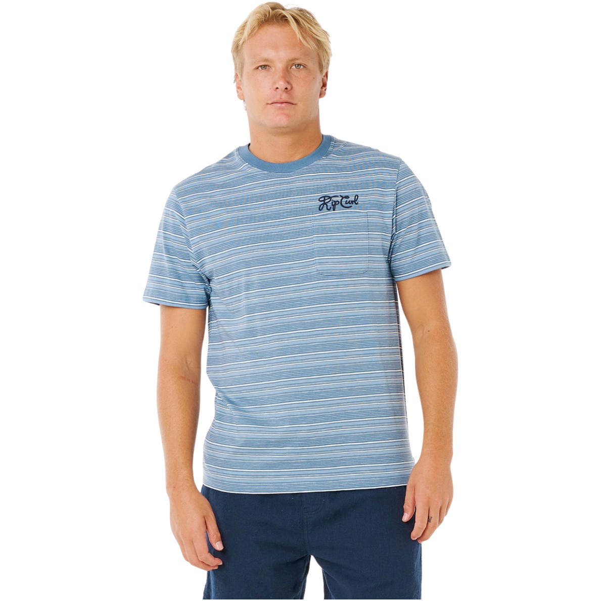 2026 Rip Curl Herre Stillehavsrinse Stripe T-shirt 0XAMTE - Faded Denim